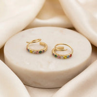 Rainbow Stone Spiral Hoop Earrings - Anti Tarnish Gold Plated