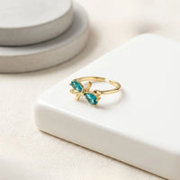 Aqua Blue Bow Ring - Anti Tarnish Gold Plated Adjustable