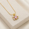 Pink Heart & Rose Floral Pendant Necklace - Anti Tarnish Gold Plated