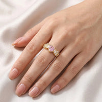 Pink Heart Crystal Adjustable Ring - Anti Tarnish Gold Plated