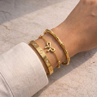 3-Piece Gold Plated Bracelet Set | Bamboo, Bow & Crystal Bangle