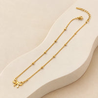 Bow Necklace Gold Plated (Anti-Tarnish) – Korean Style Dainty Ribbon Pendant for Women & Girls