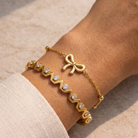 Coquette Gold Bow & Zig-Zag CZ Bracelet Combo - Anti Tarnish