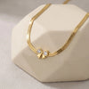 Coquette Bow Heart Pendant Snake Chain Necklace - Anti Tarnish Gold Plated