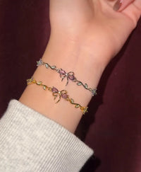 Coquette Core Aesthetic Bow & Leaf Bracelet Combo - Anti-Tarnish Gold-Plated & Silver Finish (Set of 2)