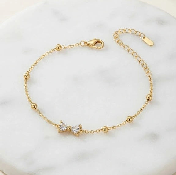 Coquette Crystal Bow Bracelet - Anti-Tarnish Gold Plated
