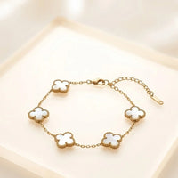 Elegant White Flower 2-Piece Bracelet Set (Anti-Tarnish Gold Plated)