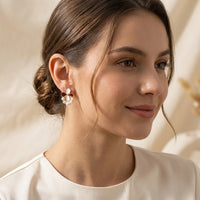 Vintage Floral Pearl Stud Earrings | Maroon & White Enamel Coquette Jewelry