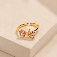 Coquette Pink Bow Ring - Adjustable Anti Tarnish Gold Plated