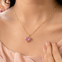 Pink Heart Crystal Pendant Necklace | Anti-Tarnish Gold Plated