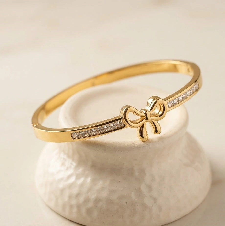Dainty Bow Cuff Bracelet | Anti-Tarnish Gold Plated Bangle
