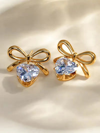 Bow and Heart Drop Earrings - Anti Tarnish Gold Plated