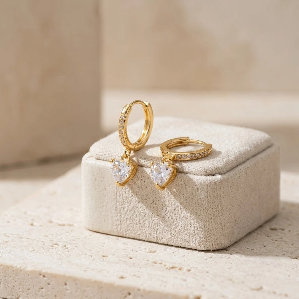 Korean Heart Drop Hoop Earrings - Anti Tarnish Gold Plated