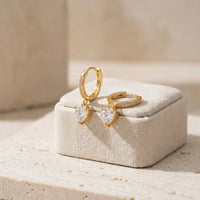 Korean Heart Drop Hoop Earrings - Anti Tarnish Gold Plated