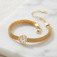 White Flower Mesh Bracelet | Anti-Tarnish Gold Plated