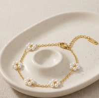 Pearl Flower Gold Plated Bracelet | Anti-Tarnish Dainty Floral Chain