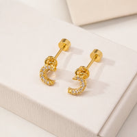 Crescent Moon Crystal Stud Earrings | Anti-Tarnish Gold-Plated