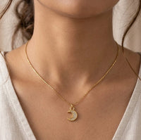 Crescent Moon Necklace | Anti Tarnish Gold Plated Celestial Pendant