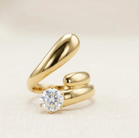 Crescent Wrap Anti Tarnish Solitaire Ring - Fluid Droplet Design