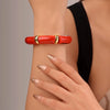 Crimson Red Tube Statement Bracelet with Gold Accents