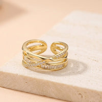 Criss Cross Multi-Layer Gold Ring | Crystal Adjustable Korean Fashion Ring