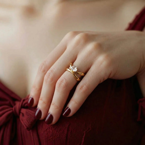 Criss Cross Solitaire Ring - Anti Tarnish Fashion Jewelry