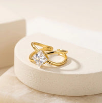 Criss Cross Square Stone Ring - Anti-Tarnish Gold Plated