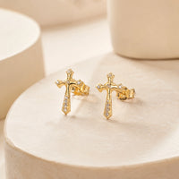 Cross Stud Anti Tarnish Gold Plated Earrings