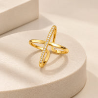 Cross Zirconia Adjustable Ring - Anti Tarnish Gold Plated