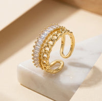 Gold Baguette & Chain Link Stackable Fashion Ring for Women