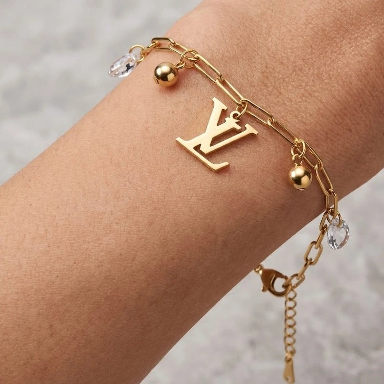 Designer Inspired Initial Charm Bracelet - Anti Tarnish Gold Plated