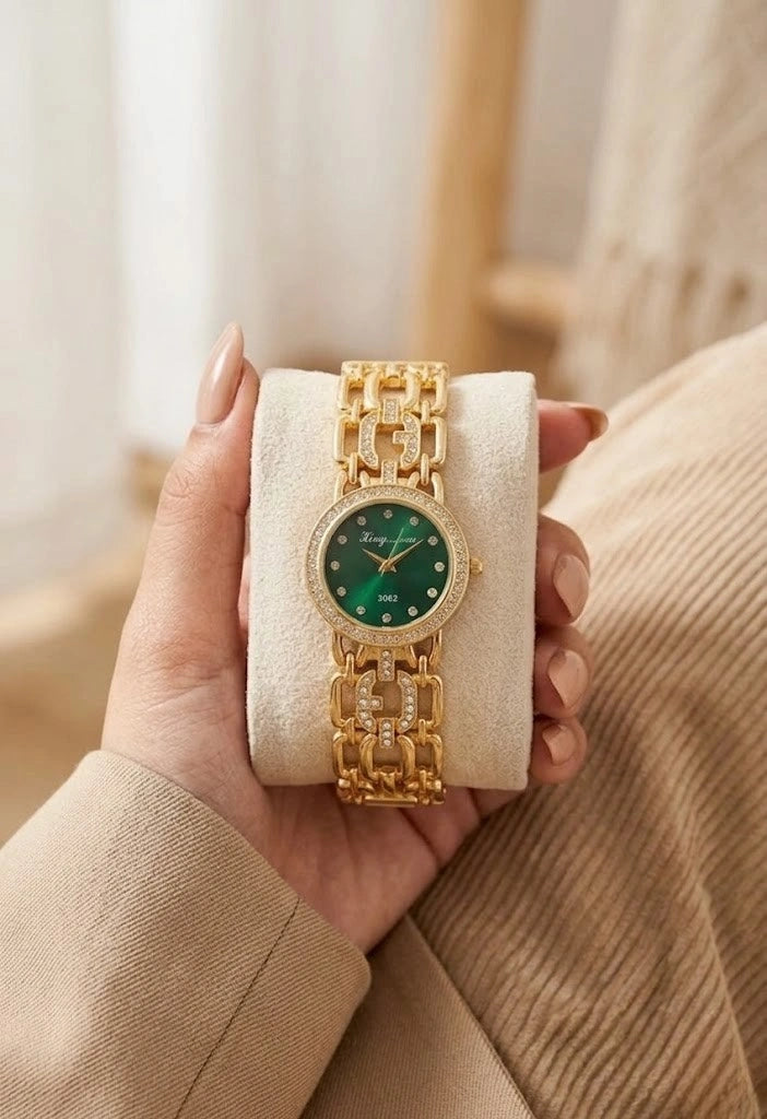 Emerald Vintage Anti-Tarnish Gold Plated Luxury Watch