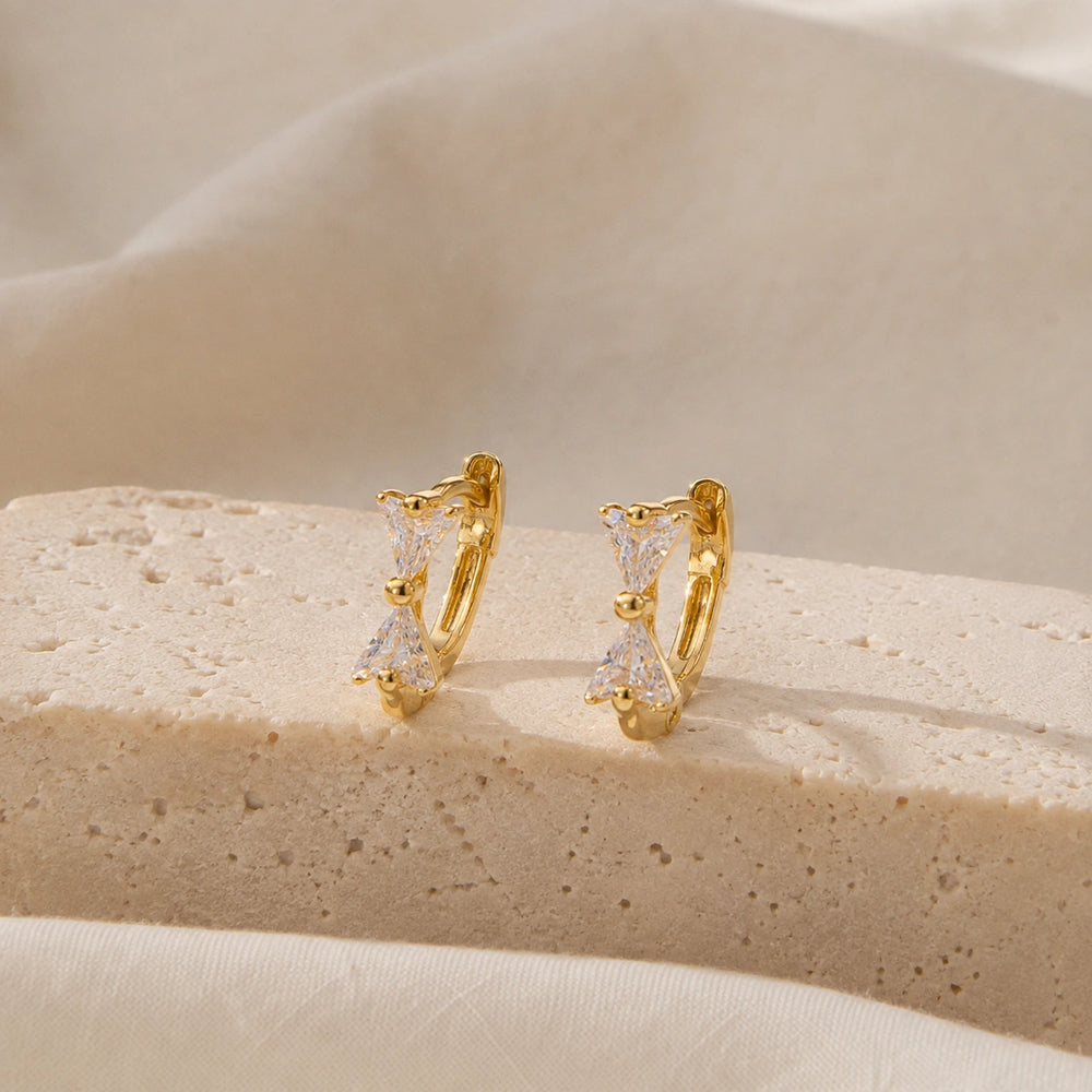 Crystal Bow Earrings - Anti Tarnish Gold Plated