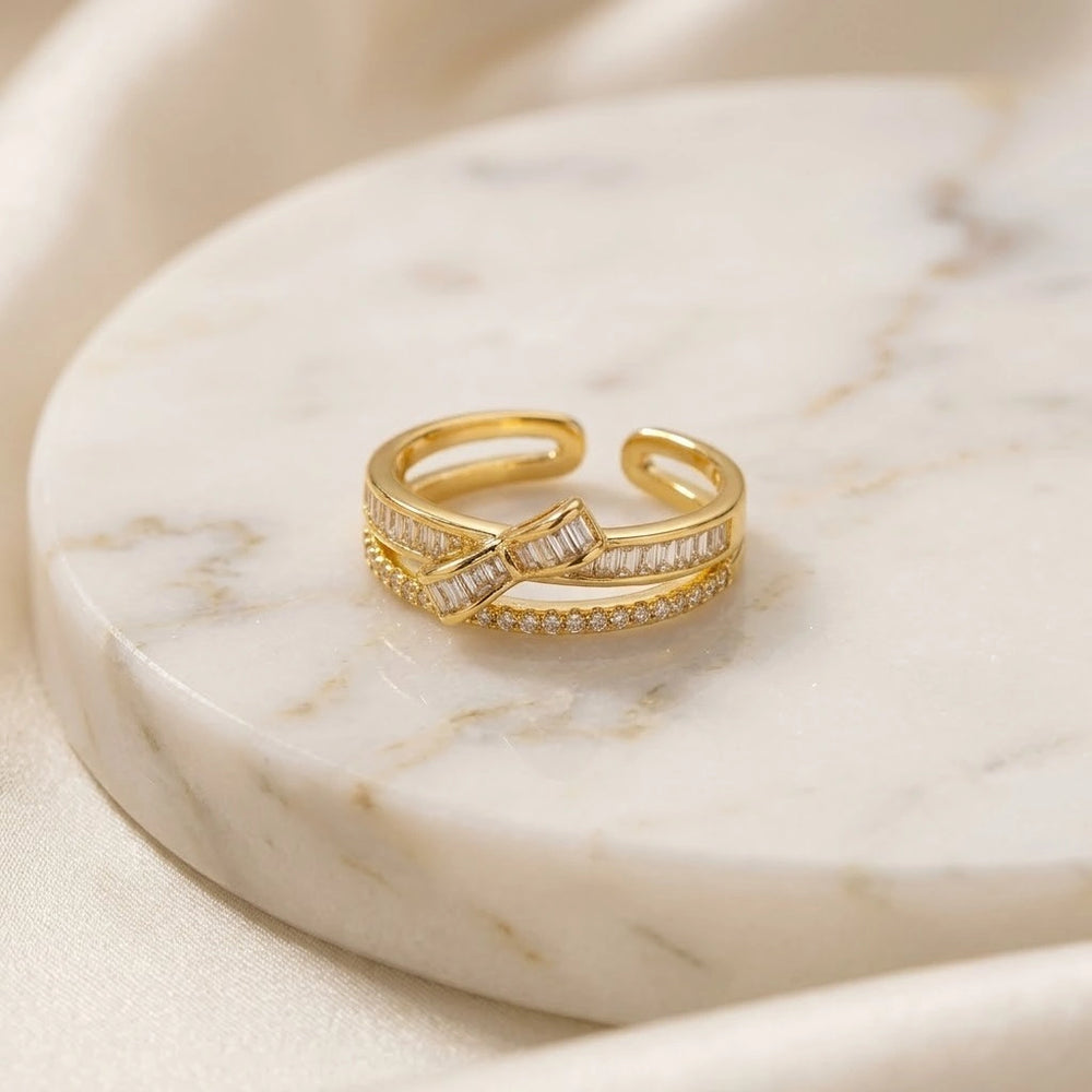 Crystal Bow Knot Anti-Tarnish Gold Plated Adjustable Ring