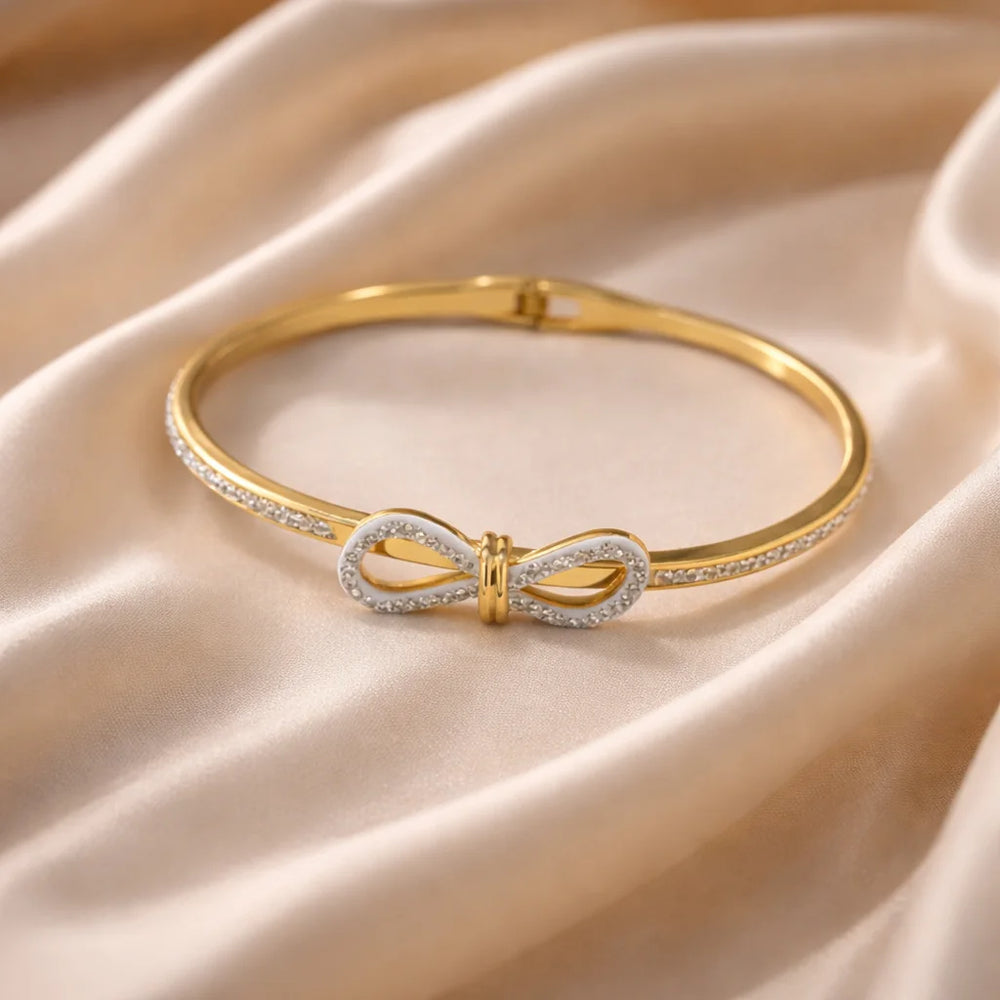Crystal Bow Knot Bracelet - Anti-Tarnish Gold Plated Bangle for Women