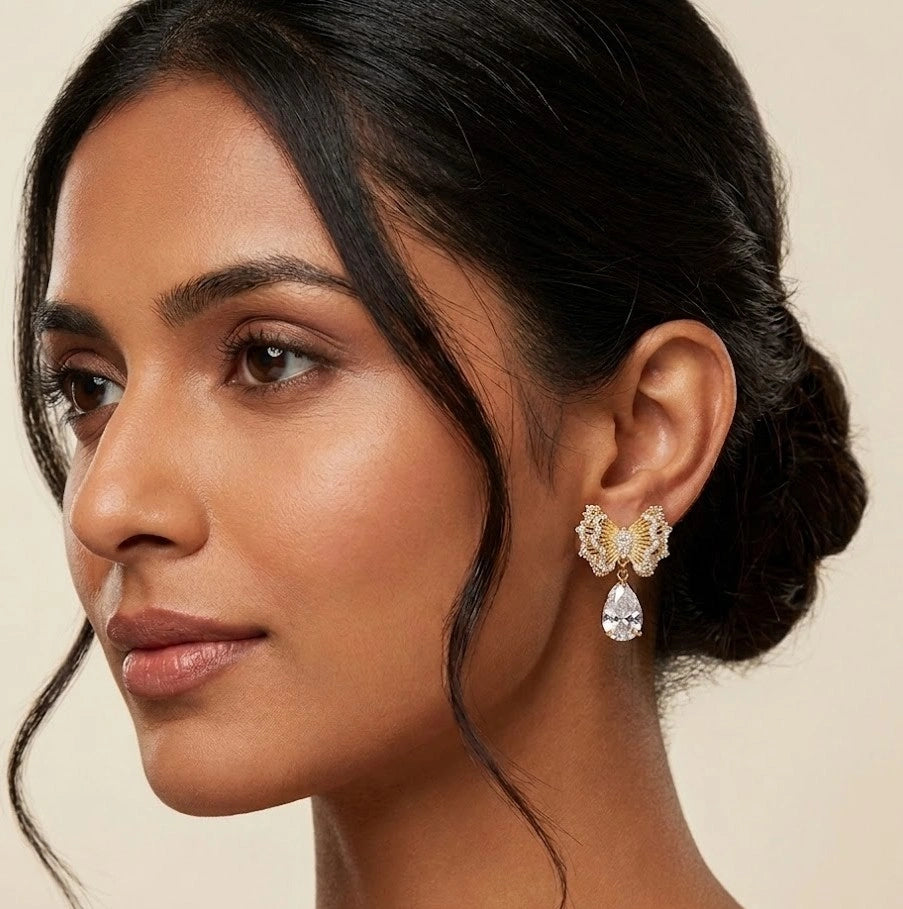 Butterfly Drop Earrings - Gold-Plated Crystal Pear Drop Fashion Earrings for Women