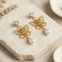 Butterfly Pearl Drop Earrings with Crystal Stud | High Quality Fashion Jewelry
