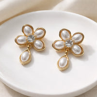 Pearl Flower Drop Earrings | Gold Floral Fashion Jewelry