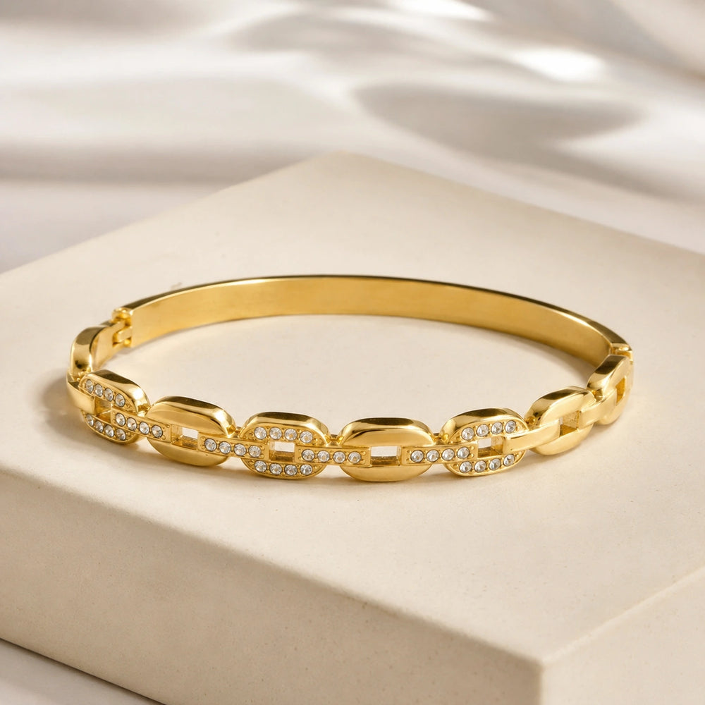 Crystal Chain Link Anti-Tarnish Gold-Plated Bracelet