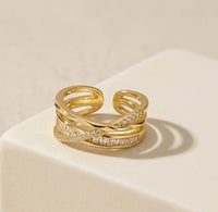 Criss Cross Multi-Layer Gold Ring | Crystal Adjustable Korean Fashion Ring