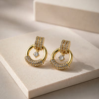 Crystal Dangle Hoop Earrings - Anti Tarnish Gold Plated