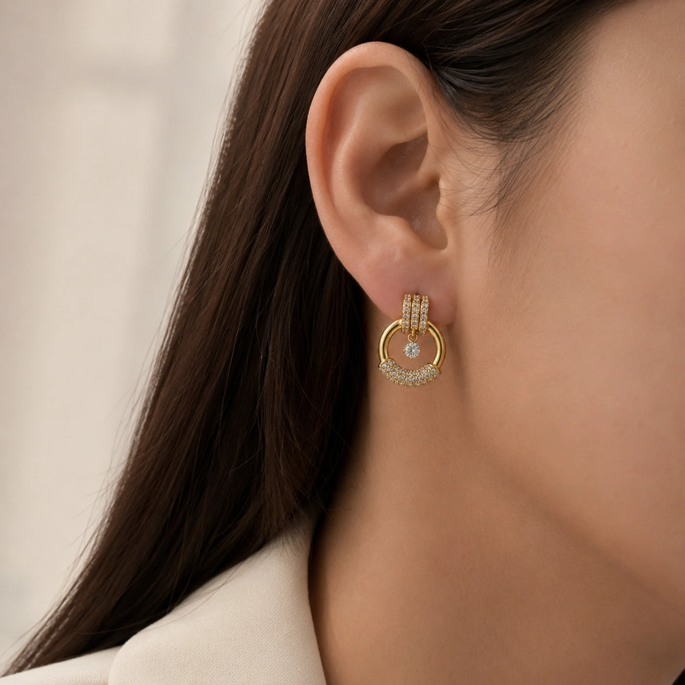 Crystal Dangle Hoop Earrings - Anti Tarnish Gold Plated