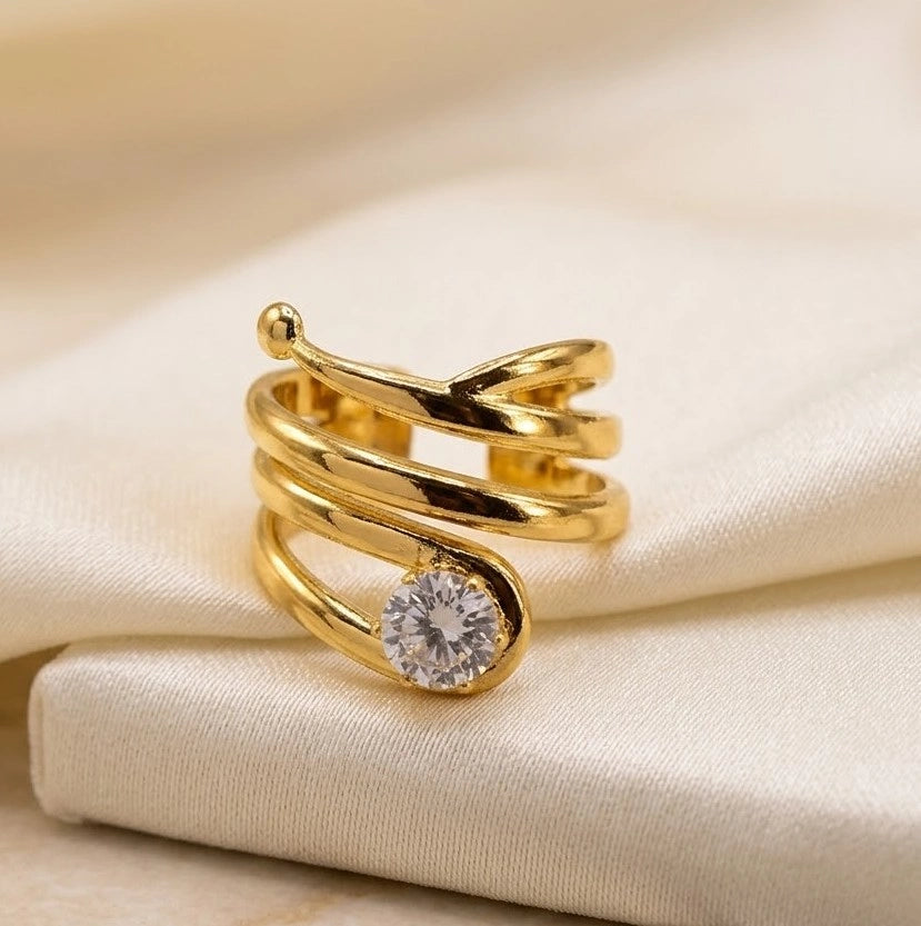 Spiral Wrap Solitaire Ring - Anti Tarnish Gold Plated