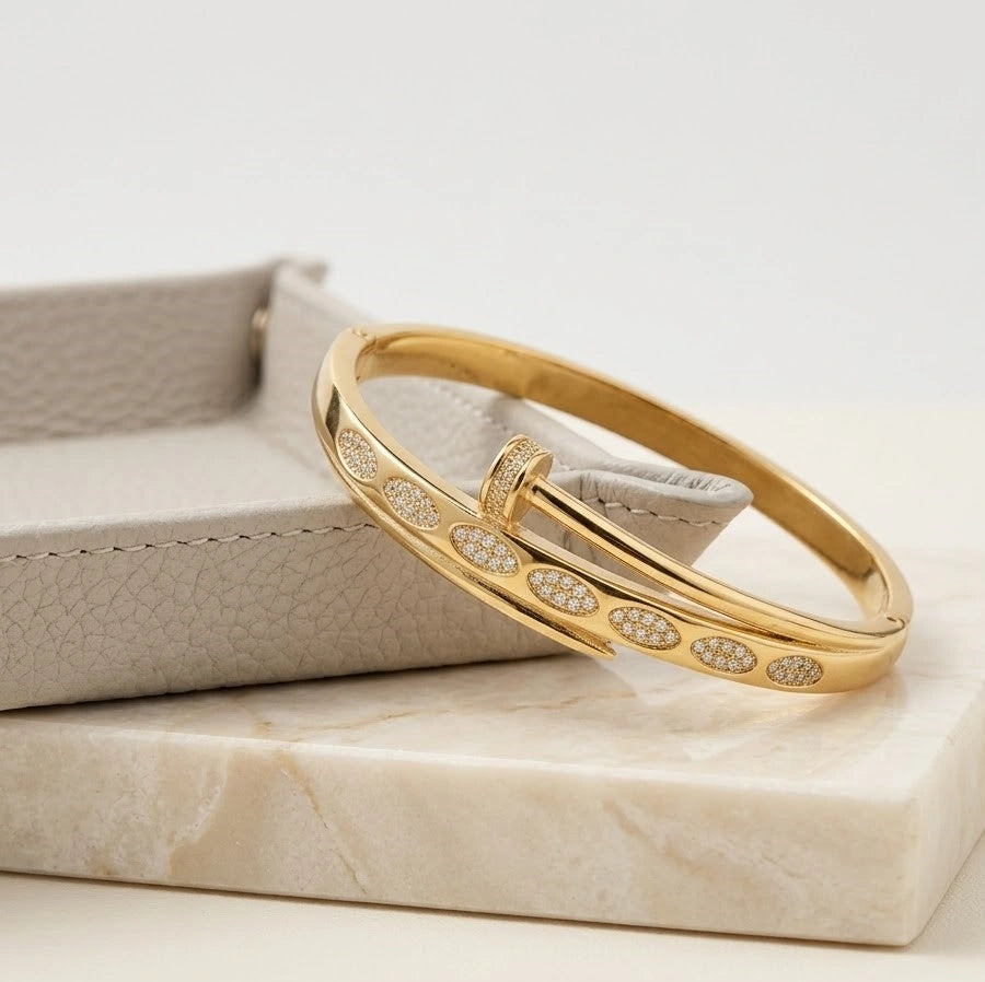 Zircon Studded Nail Wrap Bracelet - Anti-Tarnish Gold Plated
