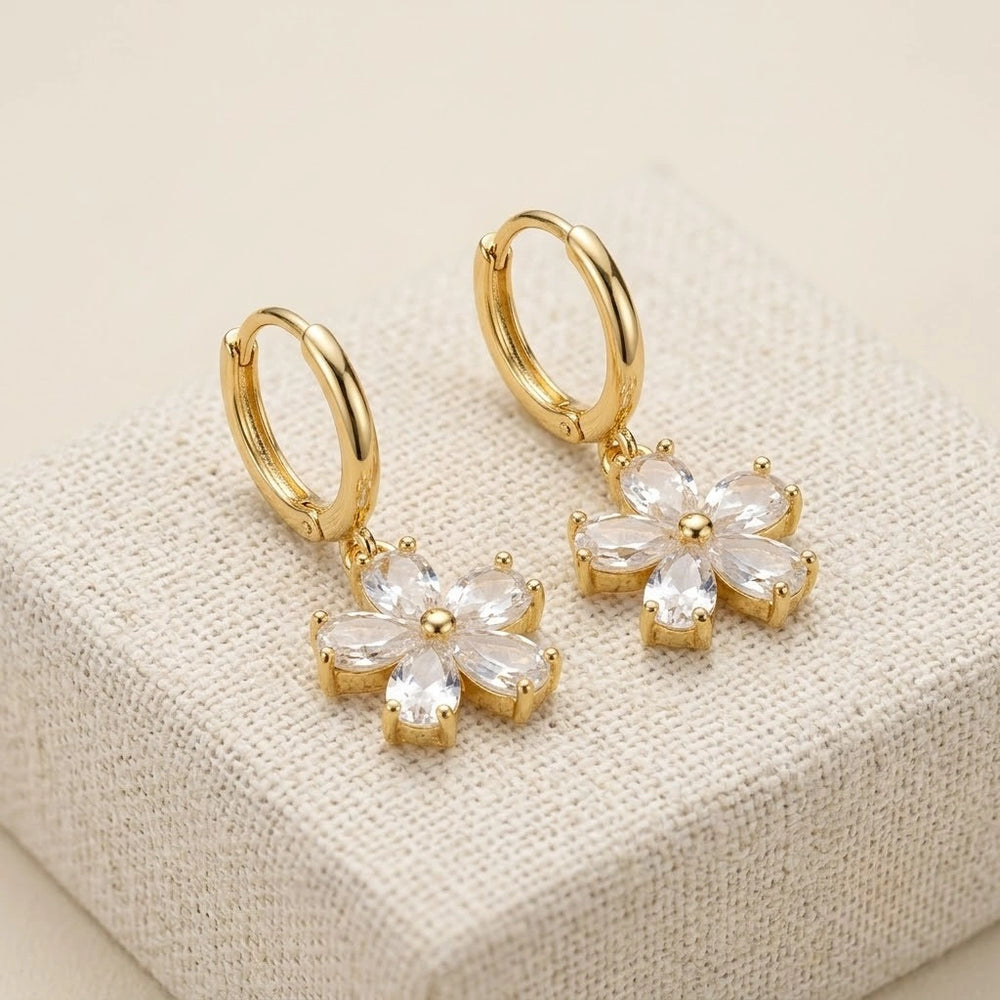 Crystal Floral Drop Earrings | Anti-Tarnish Gold Plated