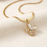 Floral Pearl Pendant Anti-Tarnish Necklace | Herringbone Chain