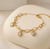 Heart Charm Link Bracelet: Anti-Tarnish Gold-Plated for Women