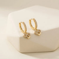 Crystal Heart Dangle Earrings - Anti Tarnish Gold Plated