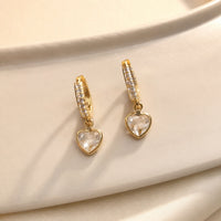 Crystal Heart Drop Hoop Earrings - Anti Tarnish Gold Plated Korean Minimalist