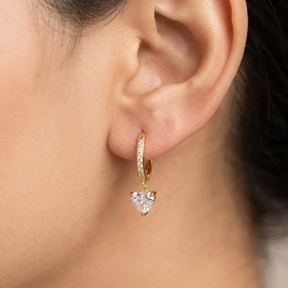 Korean Heart Drop Hoop Earrings - Anti Tarnish Gold Plated